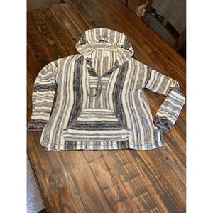 Billabong Baja Hoodie Pullover‎ Striped Knit Sweater Top Beach Cover Up M